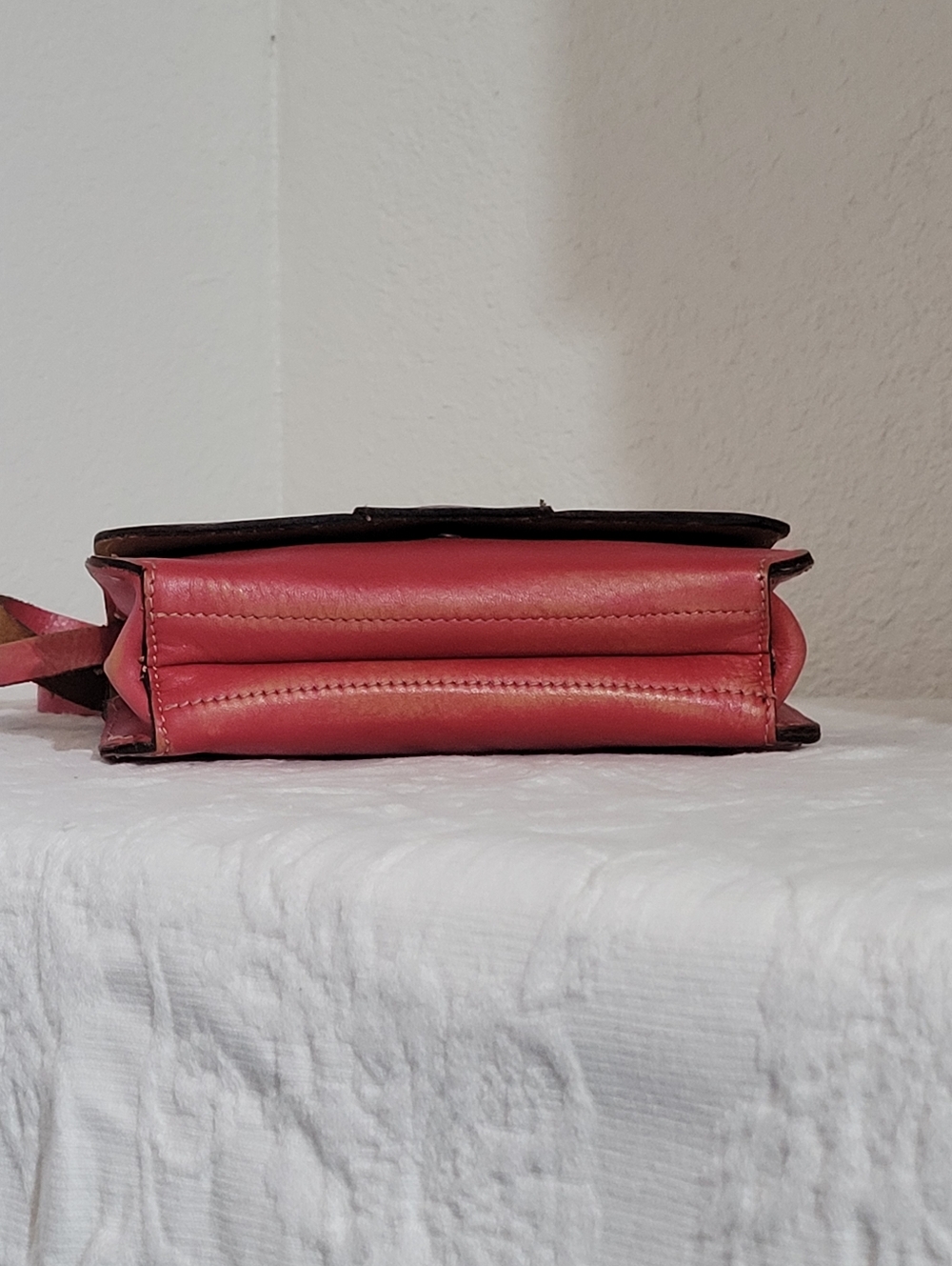 Patricia Nash Red Tan Distressed Leather Small Adjustable Crossbody Bag - Picture 7 of 15
